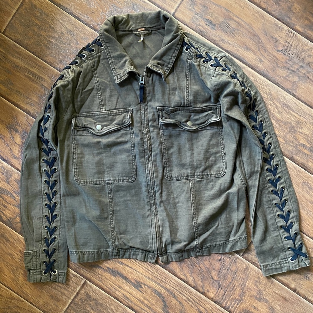 Free People Green Lace Up Utility Jacket